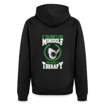 Geschenk für Minigolfspieler - Unisex Premium Bio Zip Hoodie - Schwarz - Hinten - Nico (187cm)