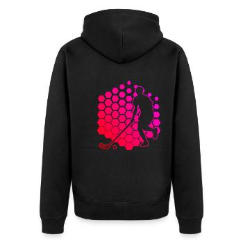 Herren Unihockeyspielen Floorball Salibandy - Unisex Premium Bio Zip Hoodie - Schwarz - Hinten - Nico (187cm)