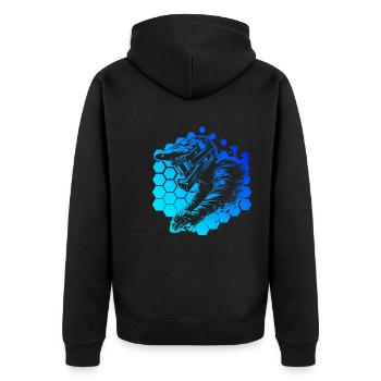 Radfahren Radfahrer Mountainbike Mountainbiker - Unisex Premium Bio Zip Hoodie - Schwarz - Hinten - Nico (187cm)