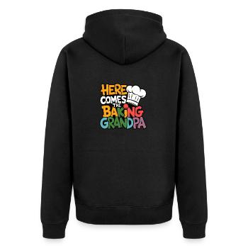 Here comes the baking grandpa funny baker's saying - Unisex Premium Organic Zip Hoodie - black - Back - Nico (187cm)