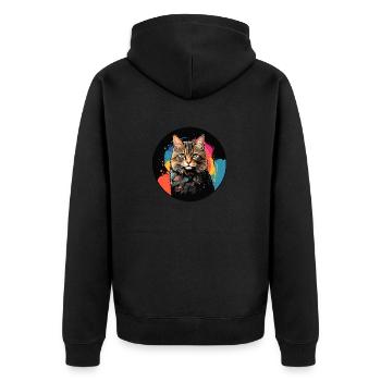 Portrait de chat mignon en technique d'aquarelle dans un cercle - Veste à capuche bio Premium Unisexe - noir - Dos - Nico (187cm)