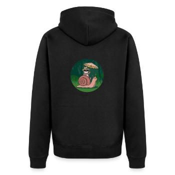 Lustiger Otter mit Sonnenschirm sitzt auf Schnecke - Unisex Premium Bio Zip Hoodie - Schwarz - Hinten - Nico (187cm)