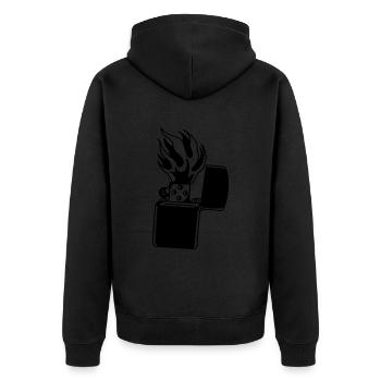 Feuerzeug - Unisex Premium Bio Zip Hoodie - Schwarz - Hinten - Nico (187cm)