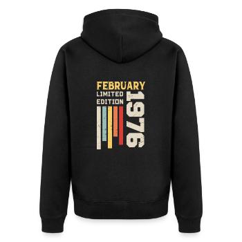 Februar 1976 - Februar 1976 Jubiläumsgeschenk - Unisex Premium Bio Zip Hoodie - Schwarz - Hinten - Nico (187cm)