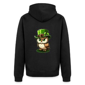 Süße St. Patrick's Day Eule mit Zylinder - Unisex Premium Bio Zip Hoodie - Schwarz - Hinten - Nico (187cm)