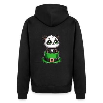 St. Patrick's Day Panda mit Zylinder und Kleeblatt - Unisex Premium Bio Zip Hoodie - Schwarz - Hinten - Nico (187cm)