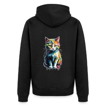 buntes Kätzchen - Unisex Premium Bio Zip Hoodie - Schwarz - Hinten - Nico (187cm)