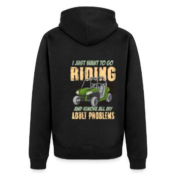 Funny UTV Quad Rider Dirt Bike Mud Trail Riding - Unisex Premium Organic Zip Hoodie - black - Back - Nico (187cm)