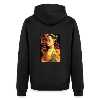 Narada - Mechanisch geometrischer Kunst Stil - Unisex Premium Bio Zip Hoodie - Schwarz - Hinten - Nico (187cm)