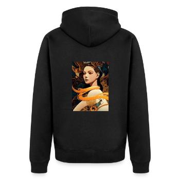 Naina - Geometrisch mechanischer Kunst Stil - Unisex Premium Bio Zip Hoodie - Schwarz - Hinten - Nico (187cm)