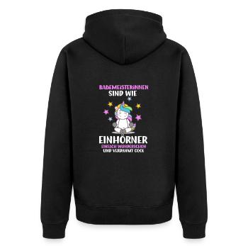 Bademeister Rettungsschwimmer Einhorn Spruch Beruf - Unisex Premium Bio Zip Hoodie - Schwarz - Hinten - Nico (187cm)