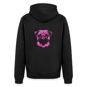 Pug, dog head, drawing pink - Unisex Premium Organic Zip Hoodie - black - Back - Nico (187cm)