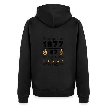 Baujahr 1977 Jahrgang 1977 47 Jahre Jubiläum - Unisex Premium Bio Zip Hoodie - Schwarz - Hinten - Nico (187cm)