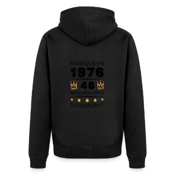 Baujahr 1976 Jahrgang 1976 48 Jahre Jubiläum - Unisex Premium Bio Zip Hoodie - Schwarz - Hinten - Nico (187cm)