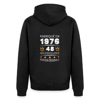 Baujahr 1976 Jahrgang 1976 48 Jahre Jubiläum - Unisex Premium Bio Zip Hoodie - Schwarz - Hinten - Nico (187cm)
