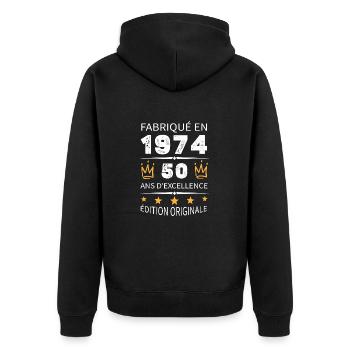 Made in 1974 Born in 1974 50 Years Anniversary - Unisex Premium Organic Zip Hoodie - black - Back - Nico (187cm)