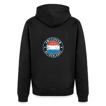 Amsterdam, Niederlande - Unisex Premium Bio Zip Hoodie - Schwarz - Hinten - Nico (187cm)