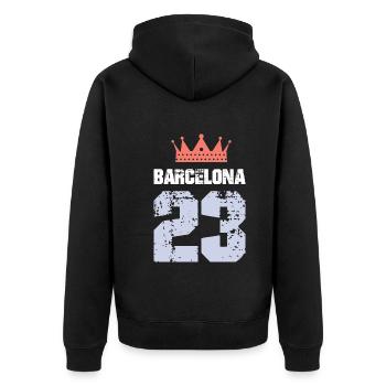 Barcelona 23 Trikot 2023 - Unisex Premium Bio Zip Hoodie - Schwarz - Hinten - Nico (187cm)