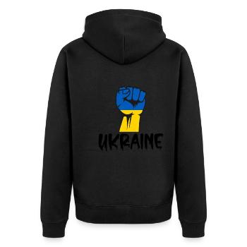 Ukraine Faust Ukraine Konflikt - Unisex Premium Bio Zip Hoodie - Schwarz - Hinten - Nico (187cm)