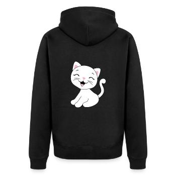 Lachendes süßes Kätzchen - Unisex Premium Bio Zip Hoodie - Schwarz - Hinten - Nico (187cm)