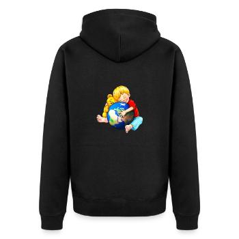 Mama Erde, wir haben dich ganz doll lieb !!! - Unisex Premium Bio Zip Hoodie - Schwarz - Hinten - Nico (187cm)