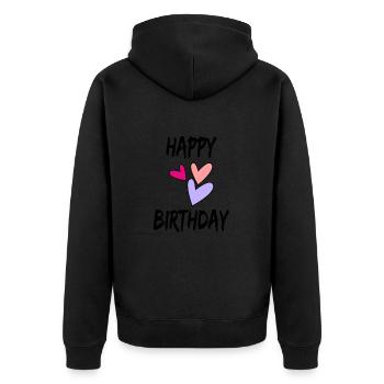 HAPPY BIRTHDAY. HAPPY BIRTHDAY. BIRTHDAY. - Unisex Premium Organic Zip Hoodie - black - Back - Nico (187cm)