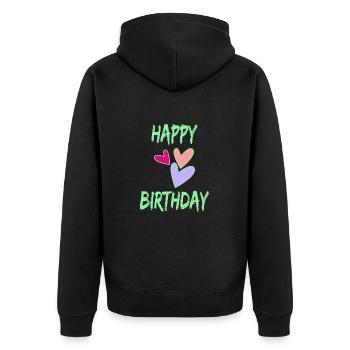 BIRTHDAY. HAPPY BIRTHDAY. HAPPY BIRTHDAY. - Unisex Premium Organic Zip Hoodie - black - Back - Nico (187cm)