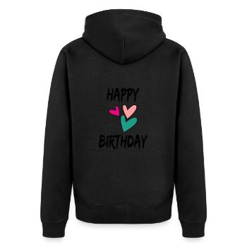ALLES GUTE ZUM GEBURTSTAG. ALLES GUTE ZUM GEBURTSTAG. JAHRESTAG. - Unisex Premium Bio Zip Hoodie - Schwarz - Hinten - Nico (187cm)