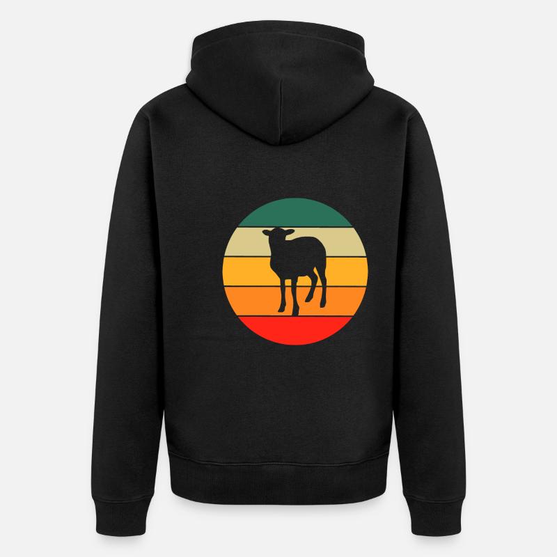 Retro Schaf - Unisex Premium Bio Zip Hoodie - Schwarz