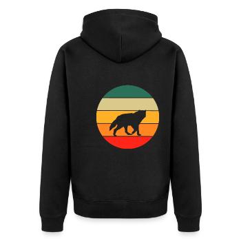 Wald Tier Geschenk Waldbewohner Retro Wolf - Unisex Premium Bio Zip Hoodie - Schwarz - Hinten - Nico (187cm)
