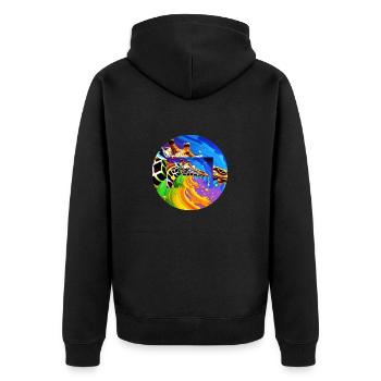Farbenfrohe Giraffe - Unisex Premium Bio Zip Hoodie - Schwarz - Hinten - Nico (187cm)