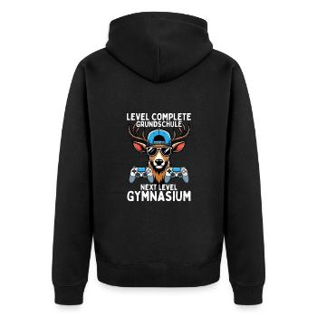 Level Complete Next Level Gymnasium Gamer Hirsch - Unisex Premium Bio Zip Hoodie - Schwarz - Hinten - Nico (187cm)