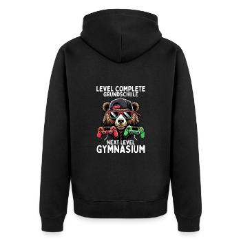 Level Complete Next Level Gymnasium Gaming Bär - Unisex Premium Bio Zip Hoodie - Schwarz - Hinten - Nico (187cm)