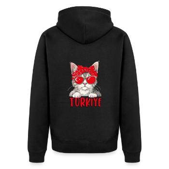 Türkei Katze Fan Fußball Katzenliebhaber - Unisex Premium Bio Zip Hoodie - Schwarz - Hinten - Nico (187cm)