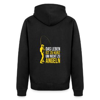 Das Leben Ist Zu Kurz Um Nicht Zu Angeln - Unisex Premium Bio Zip Hoodie - Schwarz - Hinten - Nico (187cm)