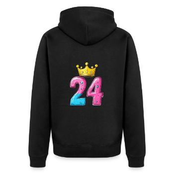 24 Zahl Trikot Krone - Unisex Premium Bio Zip Hoodie - Schwarz - Hinten - Nico (187cm)