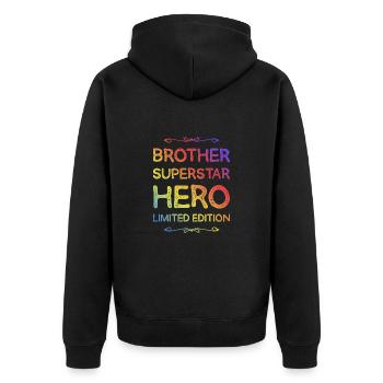 Bester Bruder Held Spruch - Unisex Premium Bio Zip Hoodie - Schwarz - Hinten - Nico (187cm)