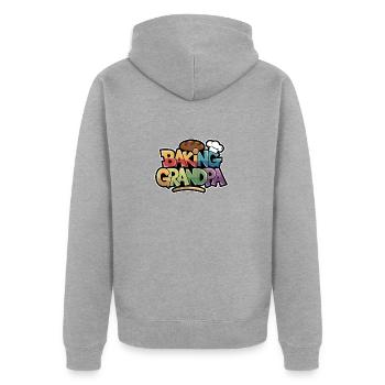 Hier kommt der backende Opa lustiger Bäckerspruch - Unisex Premium Bio Zip Hoodie - Grau meliert - Hinten - Nico (187cm)