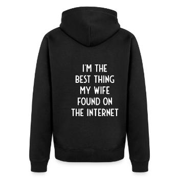 Paar, das sich online getroffen hat Ehemann Ehefra - Unisex Premium Bio Zip Hoodie - Schwarz - Hinten - Nico (187cm)