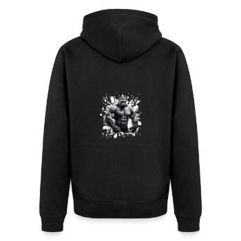 Gorilla Bodybuilding Beast - Unisex Premium Bio Zip Hoodie - Schwarz - Hinten - Nico (187cm)