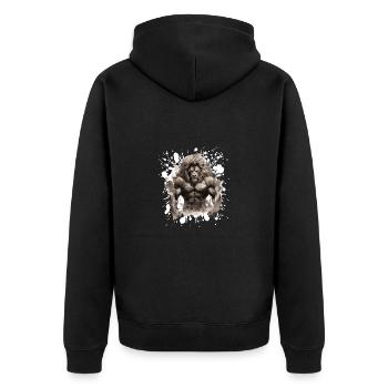 Löwe Muskeln Bodybuilding Gym - Unisex Premium Bio Zip Hoodie - Schwarz - Hinten - Nico (187cm)