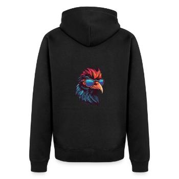 Hahn Hipster Cool Party - Unisex Premium Bio Zip Hoodie - Schwarz - Hinten - Nico (187cm)