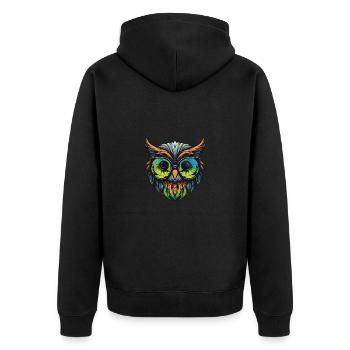 Eule Hipster Cool Party - Unisex Premium Bio Zip Hoodie - Schwarz - Hinten - Nico (187cm)