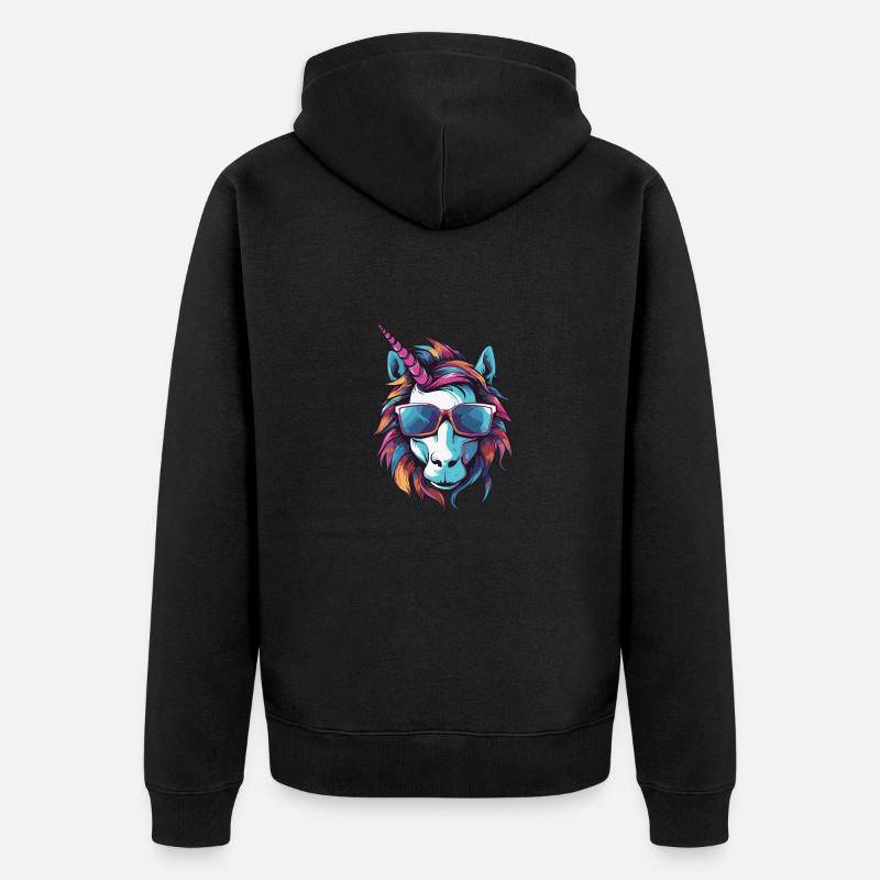 Einhorn Kopf - Unisex Premium Bio Zip Hoodie - Schwarz