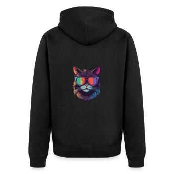 Cat Hipster Cool Party - Unisex Premium Organic Zip Hoodie - black - Back - Nico (187cm)