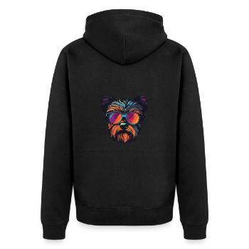 Yorkshire Terrier Hund Hipster Cool Party - Unisex Premium Bio Zip Hoodie - Schwarz - Hinten - Nico (187cm)