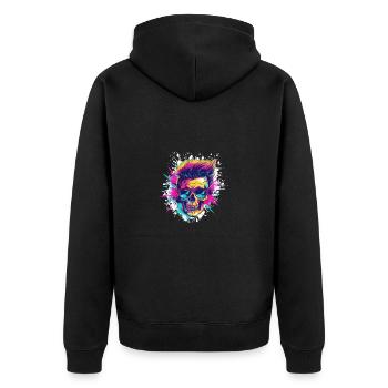 Techno Totenkopf Party - Unisex Premium Bio Zip Hoodie - Schwarz - Hinten - Nico (187cm)
