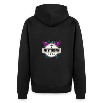 Amsterdam 2024 Team - Unisex Premium Bio Zip Hoodie - Schwarz - Hinten - Nico (187cm)