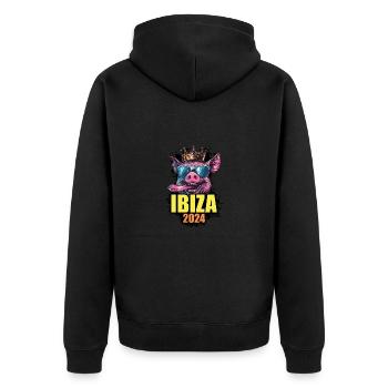 Ibiza 2024 Schwein - Unisex Premium Bio Zip Hoodie - Schwarz - Hinten - Nico (187cm)