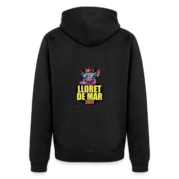 Lloret De Mar 2024 Schwein - Unisex Premium Bio Zip Hoodie - Schwarz - Hinten - Nico (187cm)